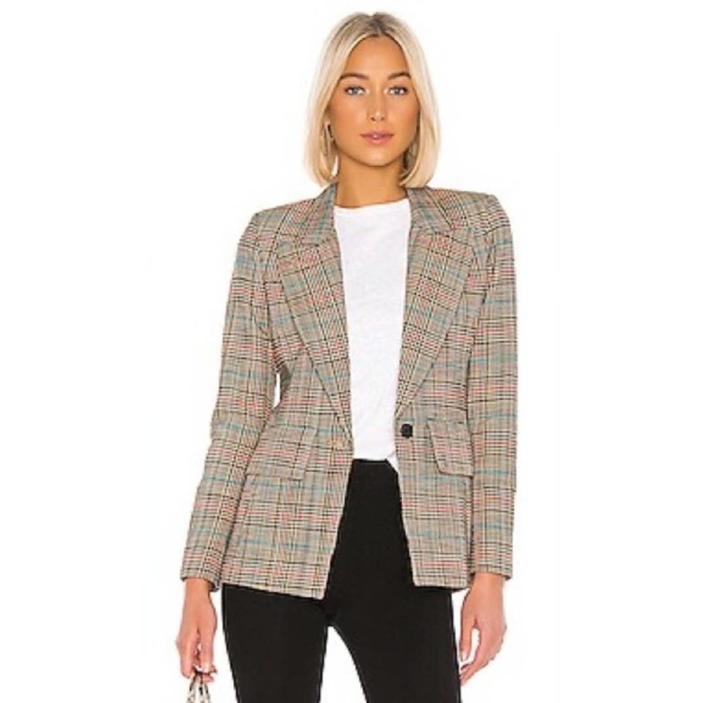 Smythe Lounge One Button Multi Plaid Glen Check Blazer Size 6‎